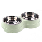 Dog Double Bowl Puppy Food Water Feeder Cute Stainless Steel Pets Drinking Dish Feeder Pets Supplies Feeding Dishes Dogs Bowl