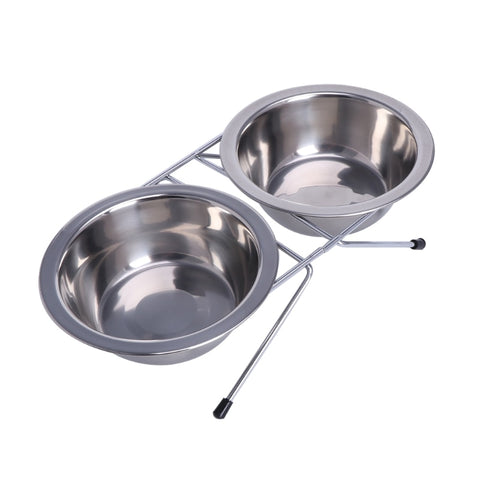 Stainless Steel Double Pet Bowls Dog Cat Water Food Non Slip Feeding Station