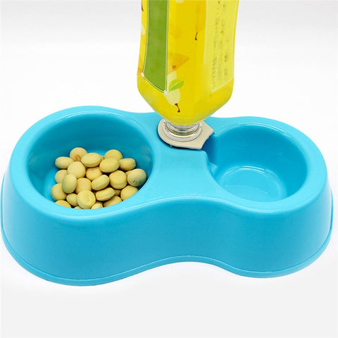 Portable Pet Feeder Plastic Dual Port Automatic Feeder Water Drinking Feeding Basin Bowls For Cats Pet Dogs without Bottle 2019