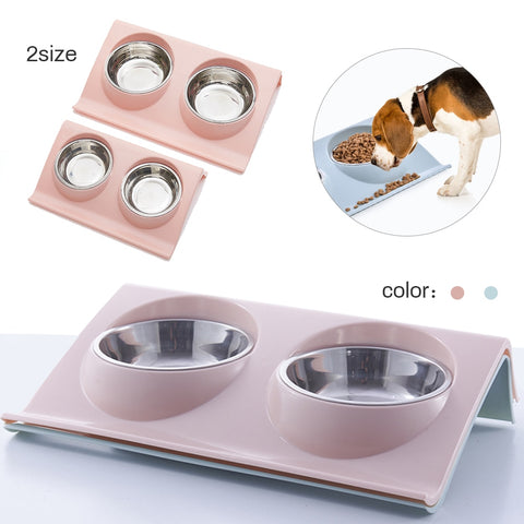 Double Dog Cat Bowls Stainless Steel Pet Food Water Feeder For Dog Puppy Cats Pets Supplies Feeding Dishes