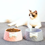 Cute Pet Feeders Bowknot Diamond Pattern Leakproof Bowl for Dog Cat Pets Food Bowls Puppy Water Drinking Bowl Feeding Bowls Cats