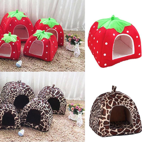 Soft Strawberry Pet Dog Cat House Kennel Tent Fashion Puppy Winter Warm Bed House Cave Nest For Dog Cat Pet Products