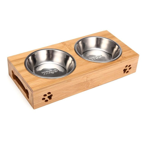 Double Single Dog Bowls for Pet Puppy Stainless Steel Bamboo Rack Food Water Bowl Feeder Pet Cats Feeding Dishes Dogs Drink Bowl